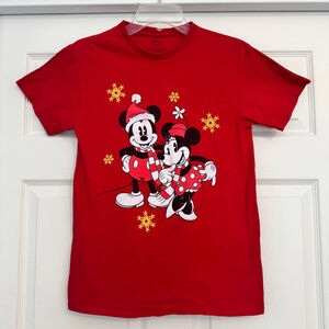 Disney Red Mickey Minnie Christmas Holiday Short Sleeve Tee S